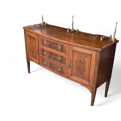 44 - Georgian Mahogany Inlaid Serpentine 3 Drawer 2 Door Gallery Dresser / Side Board With Metal Rail 153... 