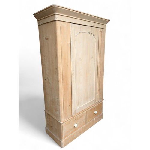 46 - Victorian Bleached Pine Rustic Wardrobe 1 Door 2 Drawer. Wonderful Antique Condition, 116x50x209cm