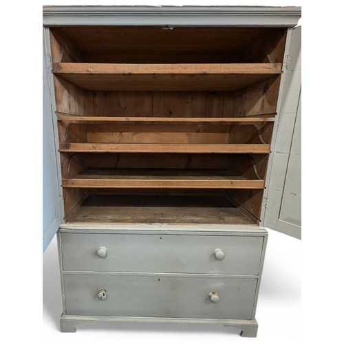 47 - Victorian possibly Earlier Painted Linen Press 2 Door 2 Drawer With Three Internal Drawers - Antique... 