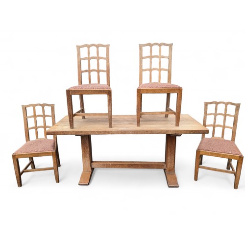 49 - Heals of London 1920s Arts & Crafts Impressive Solid Oak Refectory Dining Table & 4 Chairs. No Maker... 