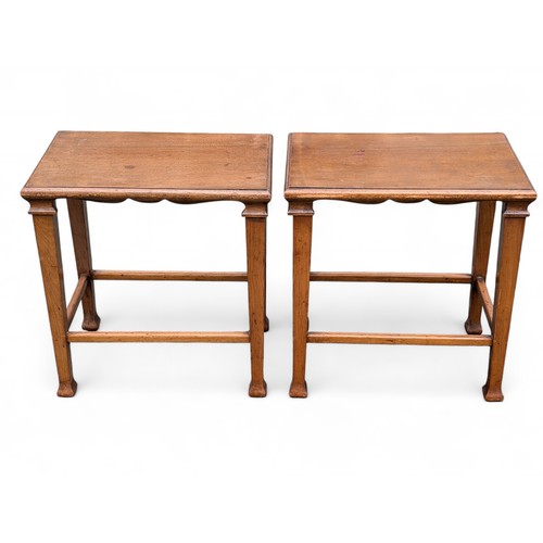 53 - Pair Antique Solid Side Tables, Possibly Arts & Crafts Period. 43x30x50cm