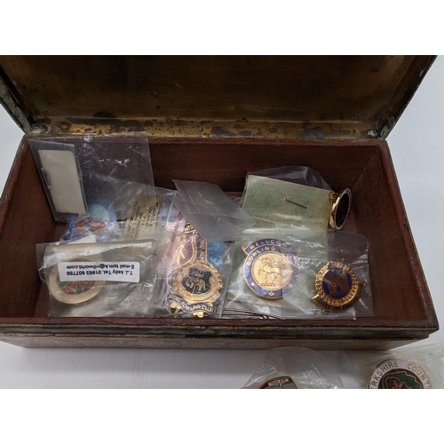 291 - Large Quantity Various New & Unbagged Pin Badges, Mostly Bowling Related. Contained Within Brass Dec... 