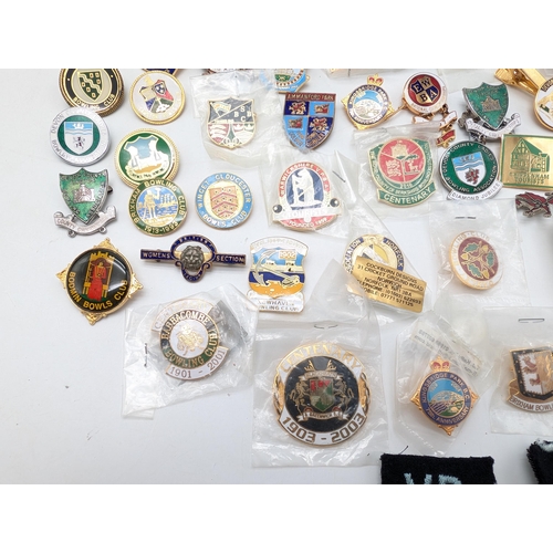291 - Large Quantity Various New & Unbagged Pin Badges, Mostly Bowling Related. Contained Within Brass Dec... 