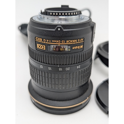 333 - NIKON 12-24MM WIDE-ANGLE LENS 1:4 G NIKKOR AF-S DX ED WITH CAP & HOOD VERY GOOD