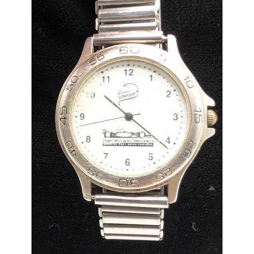 343 - Pair Vintage Advertising Watches, Ferrari Quartz Plus Schweppes Team McLaren Mercedes Untested Requi... 