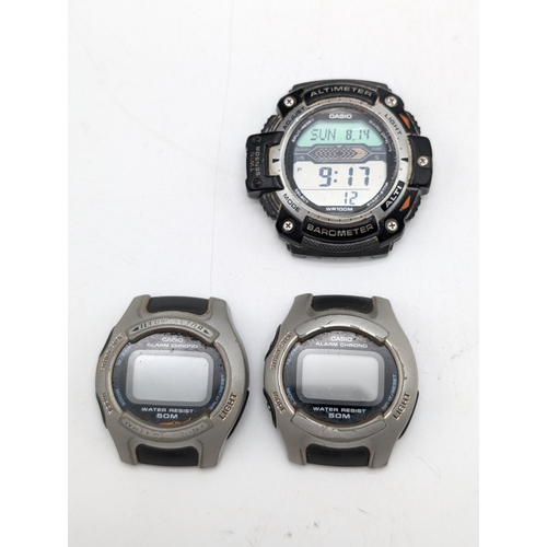344 - Five Collectable Vintage Digital Casio Watches, Two Alarm Chrono, AW-S90 Tough Solar, SGW-300H Worki... 