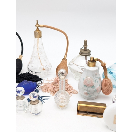 504 - Good Quantity Art Glass / Perfume Bottles, Caithness Atomiser Etc Largest 15cm
