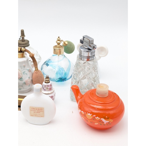 504 - Good Quantity Art Glass / Perfume Bottles, Caithness Atomiser Etc Largest 15cm