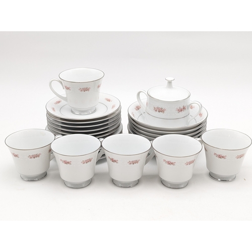 506 - Noritake Petula L500 Tea Service Trio Set With Bowls and Sugar Bowl - All Appears Good Condition