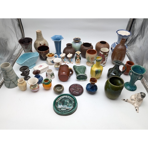 509 - Large Bundle Various Pottery Vases, Jugs Etc. West German, Cleverely Mouse Jug, Stoneware Jug Plus L... 