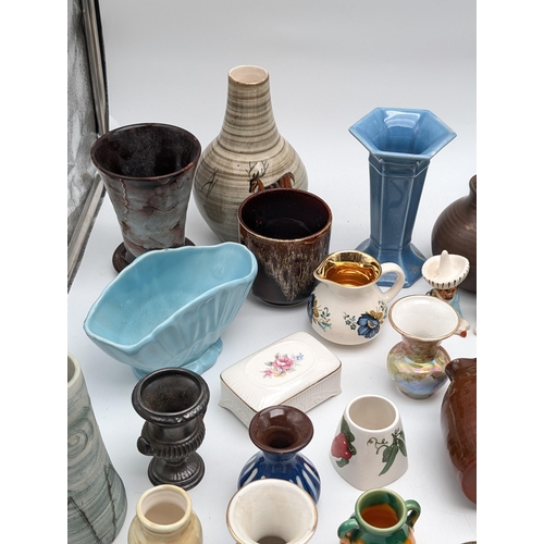 509 - Large Bundle Various Pottery Vases, Jugs Etc. West German, Cleverely Mouse Jug, Stoneware Jug Plus L... 