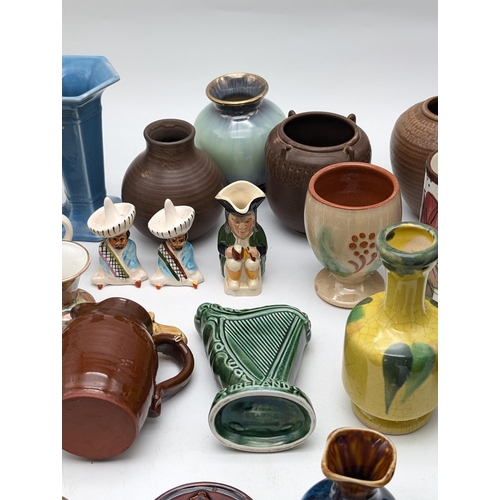 509 - Large Bundle Various Pottery Vases, Jugs Etc. West German, Cleverely Mouse Jug, Stoneware Jug Plus L... 