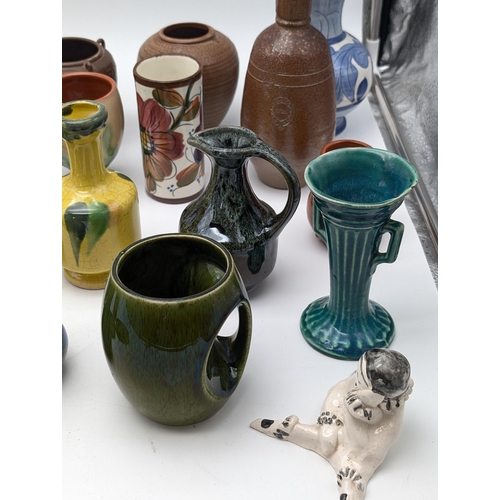 509 - Large Bundle Various Pottery Vases, Jugs Etc. West German, Cleverely Mouse Jug, Stoneware Jug Plus L... 