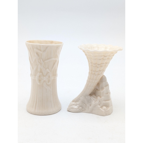 515 - Nice Quality Belleek Ireland Pair Vases 10cm Both Free From Damage