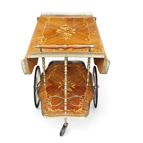 50A - Vintage Italian Marquetry Two Tier Drop Leaf Dessert Bar Cart Trolley Hollywood Regency style Appx 7... 