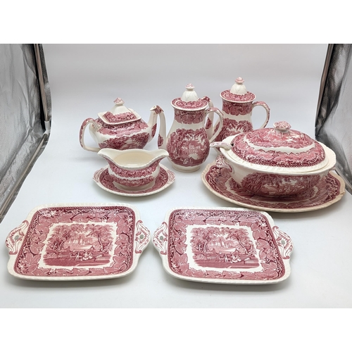 537 - Masons Early 20th Century Vista Pink - Teapots, Coffee Pots, Tureens, Dishes Etc. Some Chips & Repai... 