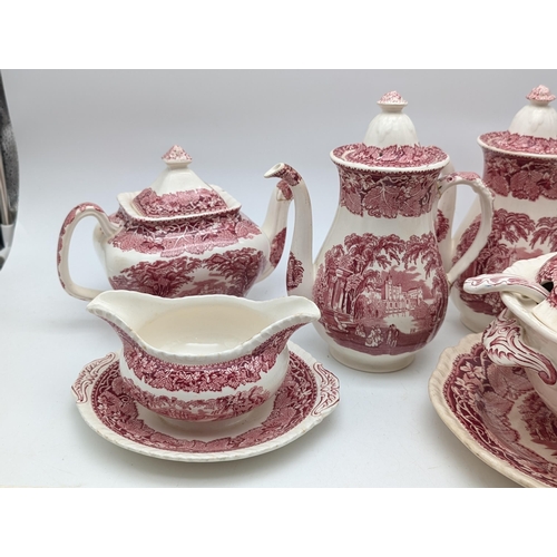 537 - Masons Early 20th Century Vista Pink - Teapots, Coffee Pots, Tureens, Dishes Etc. Some Chips & Repai... 