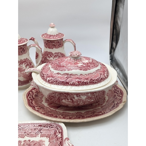 537 - Masons Early 20th Century Vista Pink - Teapots, Coffee Pots, Tureens, Dishes Etc. Some Chips & Repai... 