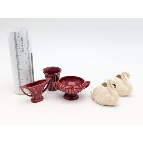 615 - Group Dartmouth Pottery Items, Pair Swans, Etc Largest 9x8cm