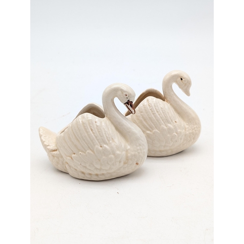 615 - Group Dartmouth Pottery Items, Pair Swans, Etc Largest 9x8cm