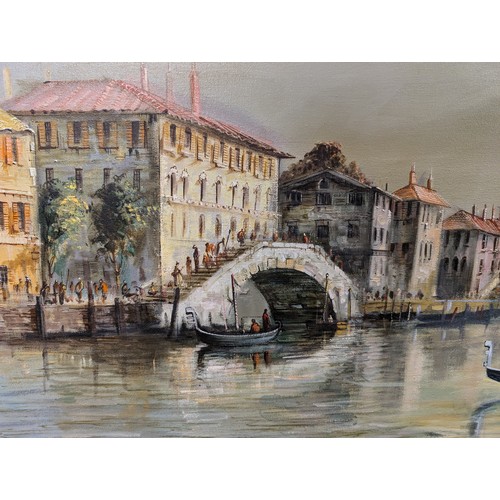 132A - Terry Burke Large Original Oil On Canvas - Venetian Scene - Signed Lower Right 100x60cm