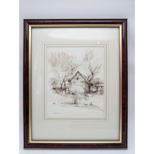 5 - Trevor Tanser, Rutland Cottages Ink & Wash Original Signed Lower Left Framed Size 32x40cm Artists La... 