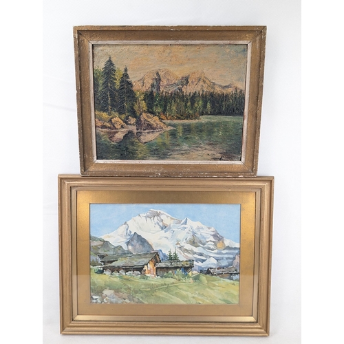 25 - Two vintage original paintings. Mountain landscape on board signed Rosita, 13