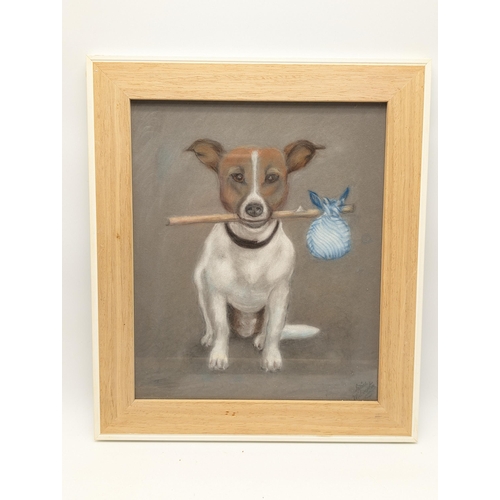 28 - Two Vintage Paintings, One Pastel Jack Russell Celia Milverton 13x15