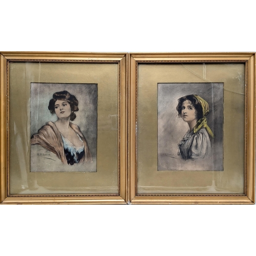 29 - Aurelia della Corte Szvatek (British, early 20th Century) Watercolours Female Portraits On Paper Bot... 