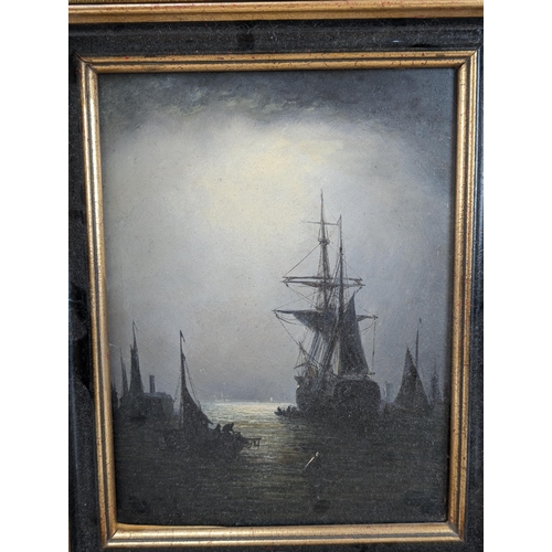 31 - Good Quantity Antique Oil Paintings, Oil On Board Moonlit Port Scene, After Evert Jan Boks Restauran... 