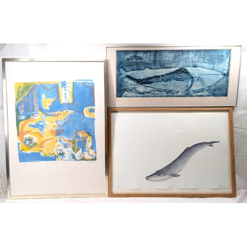 36 - Trio Large Format Limited Edition Engravings / Prints, Large Blue Whale Etching Debby Mason Blue Wha... 