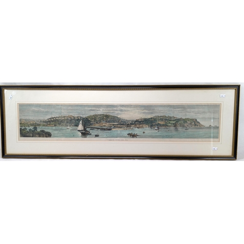 43 - John William Slater - Antique Coloured Engraving Torquay From The Sea Panoramic, Frames & Glazed 42x... 