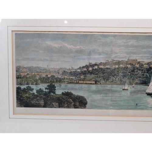 43 - John William Slater - Antique Coloured Engraving Torquay From The Sea Panoramic, Frames & Glazed 42x... 