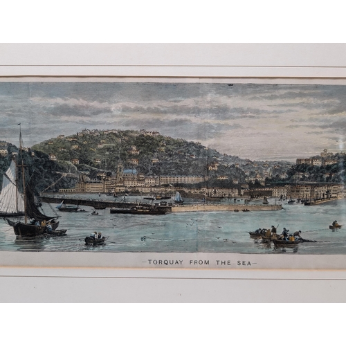 43 - John William Slater - Antique Coloured Engraving Torquay From The Sea Panoramic, Frames & Glazed 42x... 