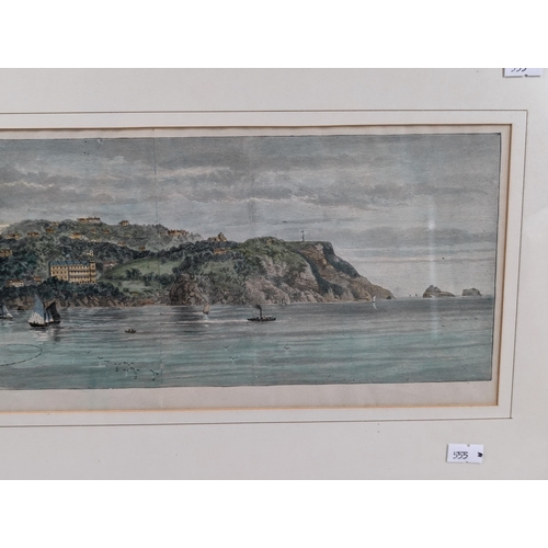 43 - John William Slater - Antique Coloured Engraving Torquay From The Sea Panoramic, Frames & Glazed 42x... 