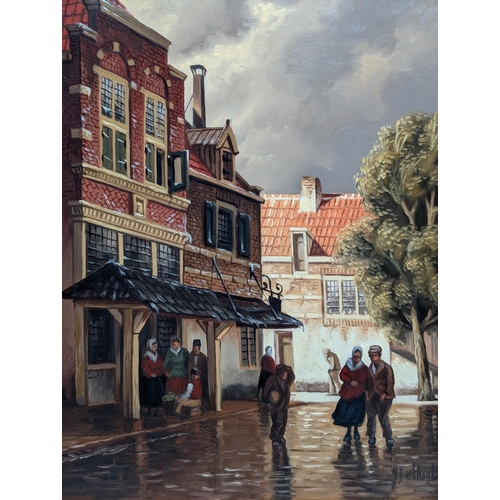 45 - Gilt framed signed Jan Beekhout (Dutch, b.1937) oil on panel of a street scene, painting 20x26cm, fr... 