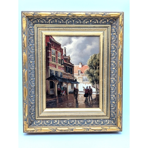 45 - Gilt framed signed Jan Beekhout (Dutch, b.1937) oil on panel of a street scene, painting 20x26cm, fr... 