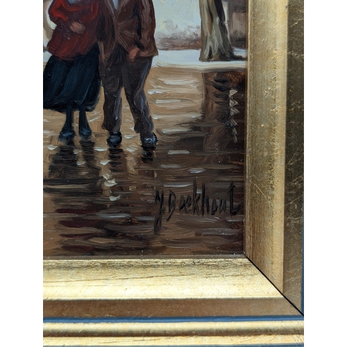 45 - Gilt framed signed Jan Beekhout (Dutch, b.1937) oil on panel of a street scene, painting 20x26cm, fr... 