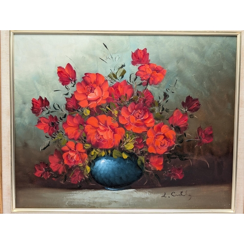 48 - Large Oil On Canvas - Still Life Flowers In Attractive Gilt Frame - Signed L. Carthy 25.5x21.5