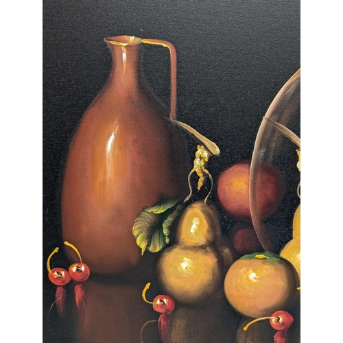 49 - J Remstedt- Attractive Still Life on Canvas - Fruit, Glassware Etc - 28.5x24.5