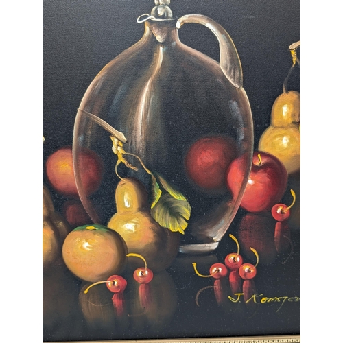 49 - J Remstedt- Attractive Still Life on Canvas - Fruit, Glassware Etc - 28.5x24.5