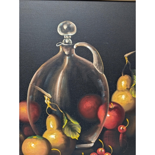 49 - J Remstedt- Attractive Still Life on Canvas - Fruit, Glassware Etc - 28.5x24.5