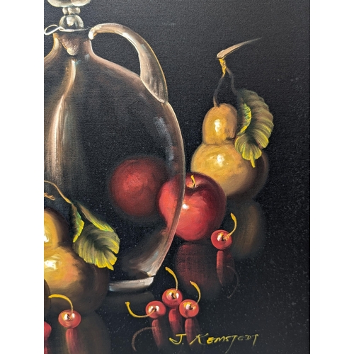 49 - J Remstedt- Attractive Still Life on Canvas - Fruit, Glassware Etc - 28.5x24.5