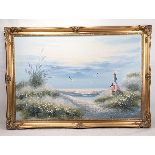 57 - Large Oil On Canvas Signed Mele - Landscape Figural Scene Gilt Decorative Frame 40x28