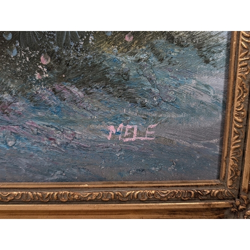 57 - Large Oil On Canvas Signed Mele - Landscape Figural Scene Gilt Decorative Frame 40x28