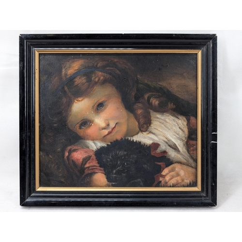 63 - Late 19C K E Steele - Oil On Board Of Girl With Puppy - 13x12