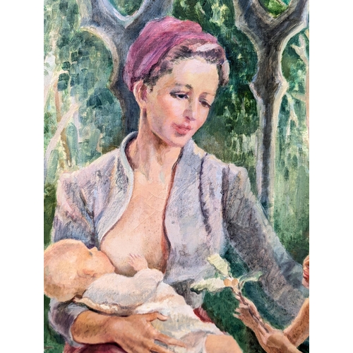 68 - Beryl Trist - Nursing Mother Scene - Signed - 20x24