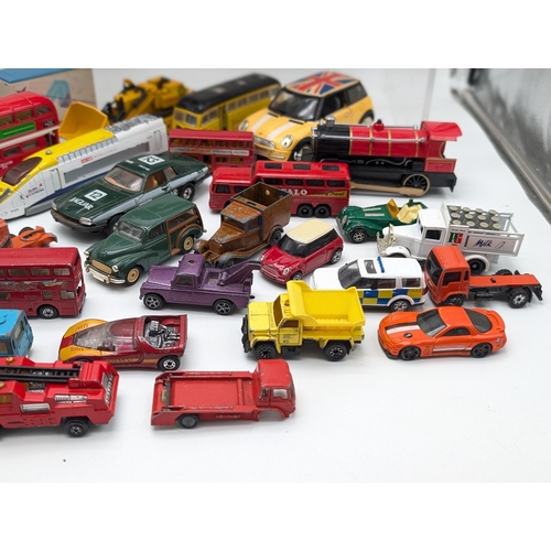 131 - Large Bundle Playworn Diecast Vehicles, Matchbox, Corgi, Dinky, Burago, Majorette Etc Including Corg... 