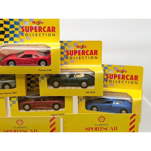 136 - Quantity 15 Shell Sportscar & Maisto Supercars Diecast Vehicles All With Box of Issue