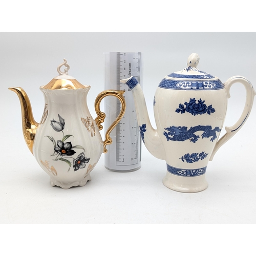 160 - Pair Vintage Coffee Pots, One Royal Cauldon Blue Dragon, Plus Floral and Gilt Unmarked 7